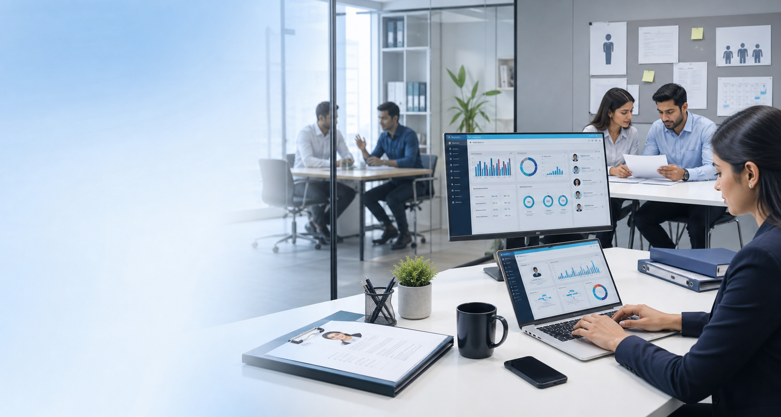 HR services software dashboard in a staffing office