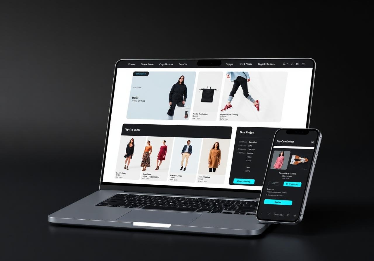 Modern ecommerce store mockup on laptop and mobile